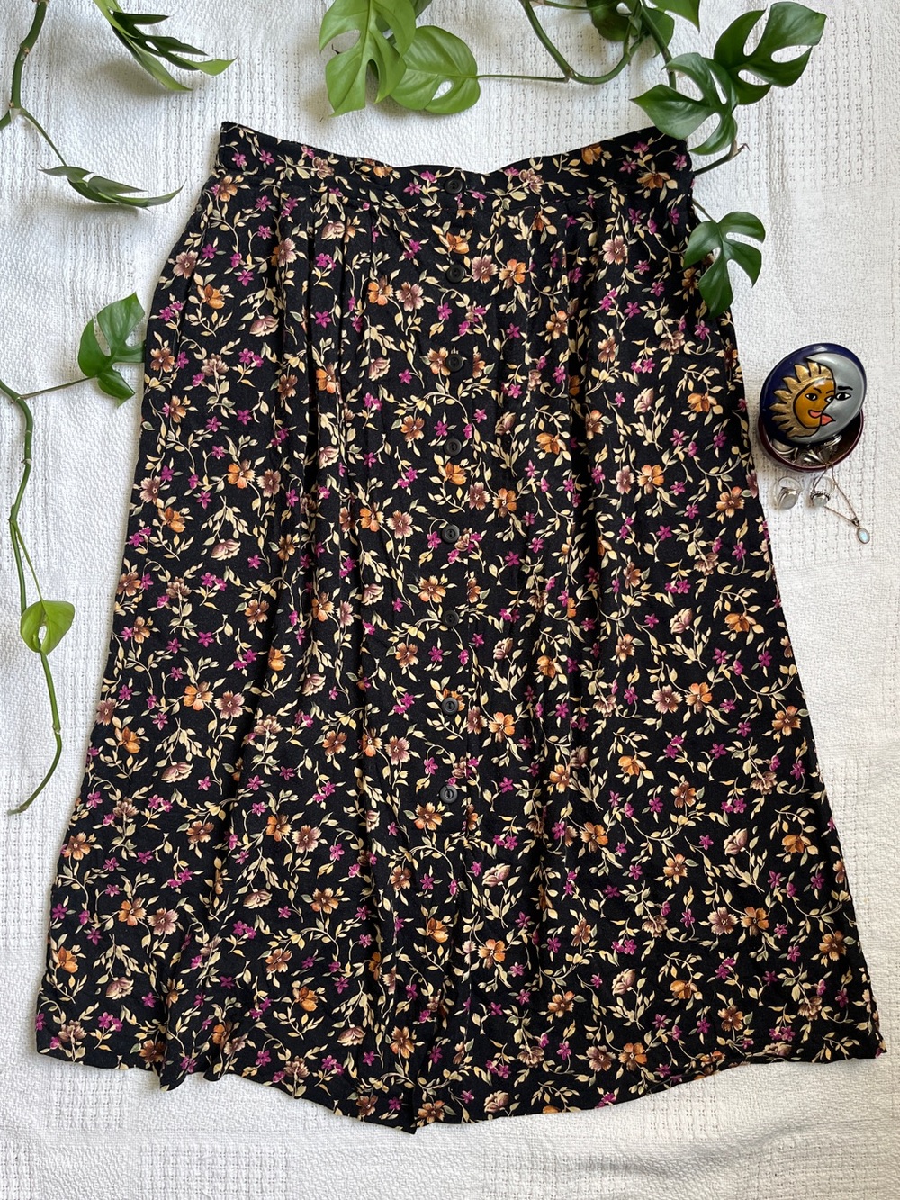Vintage Button Down Floral Midi Skirt | Whimsigoth Practical Magic